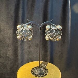 Taxco Sterling Ball and Scroll Clip On Earrings